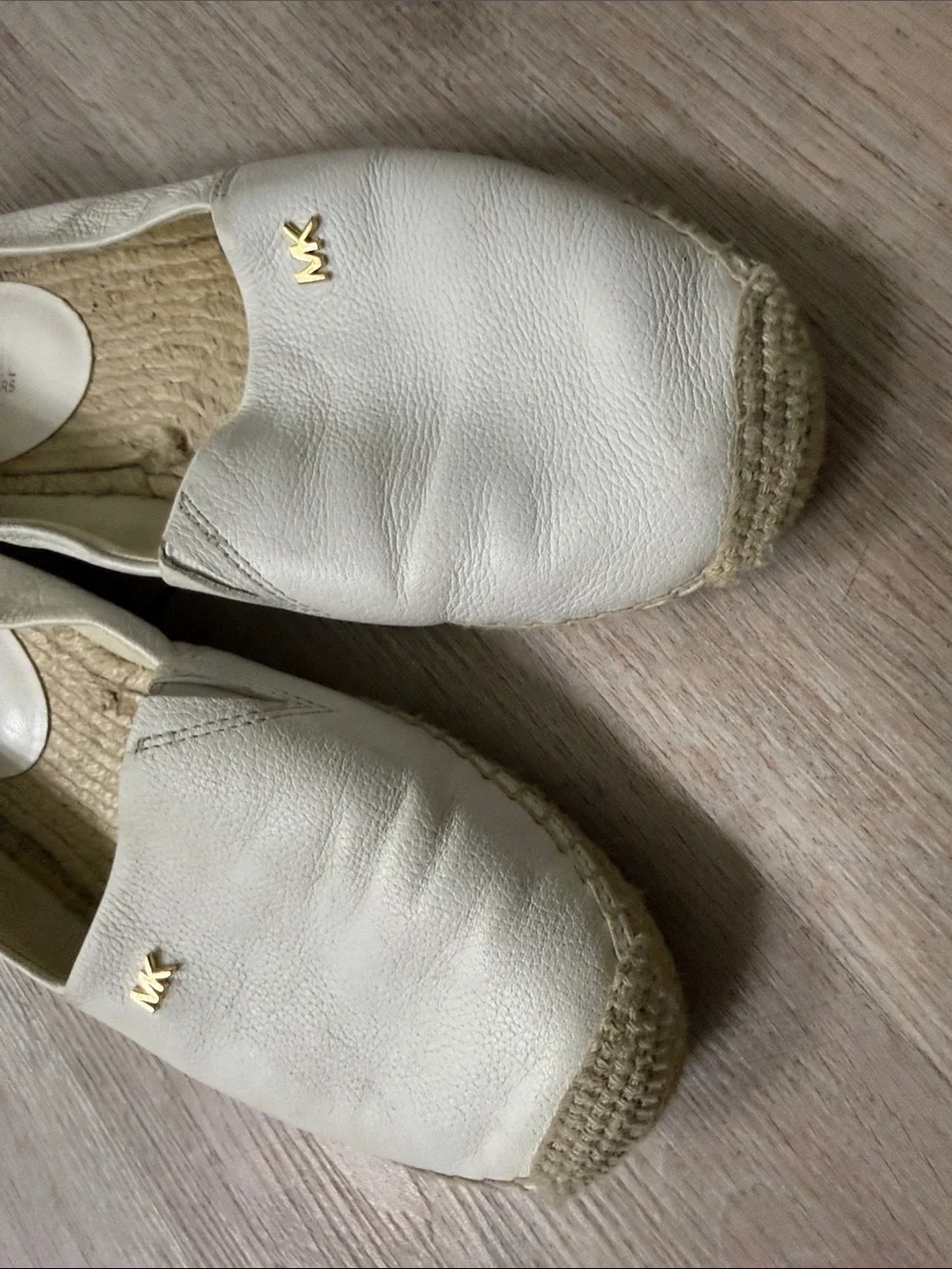 Michael Kors Cream Leather Espadrille Flats with Gold MK Accent